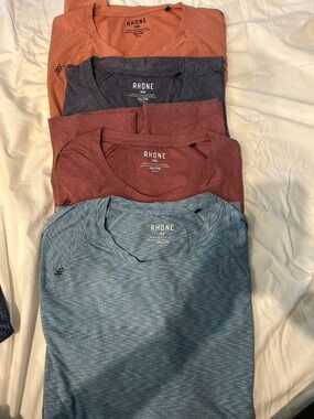 RHONE Short-Sleeve Heathered Crew Tees — Blue, Rust, Maroon, Charcoal